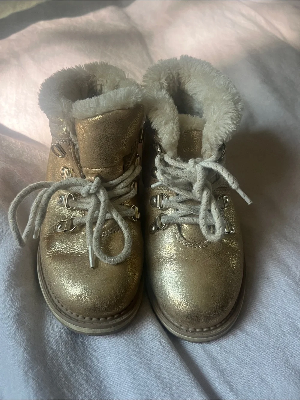 Cat & Jack Gold Faux-Fur Lace-Up Kids Boots